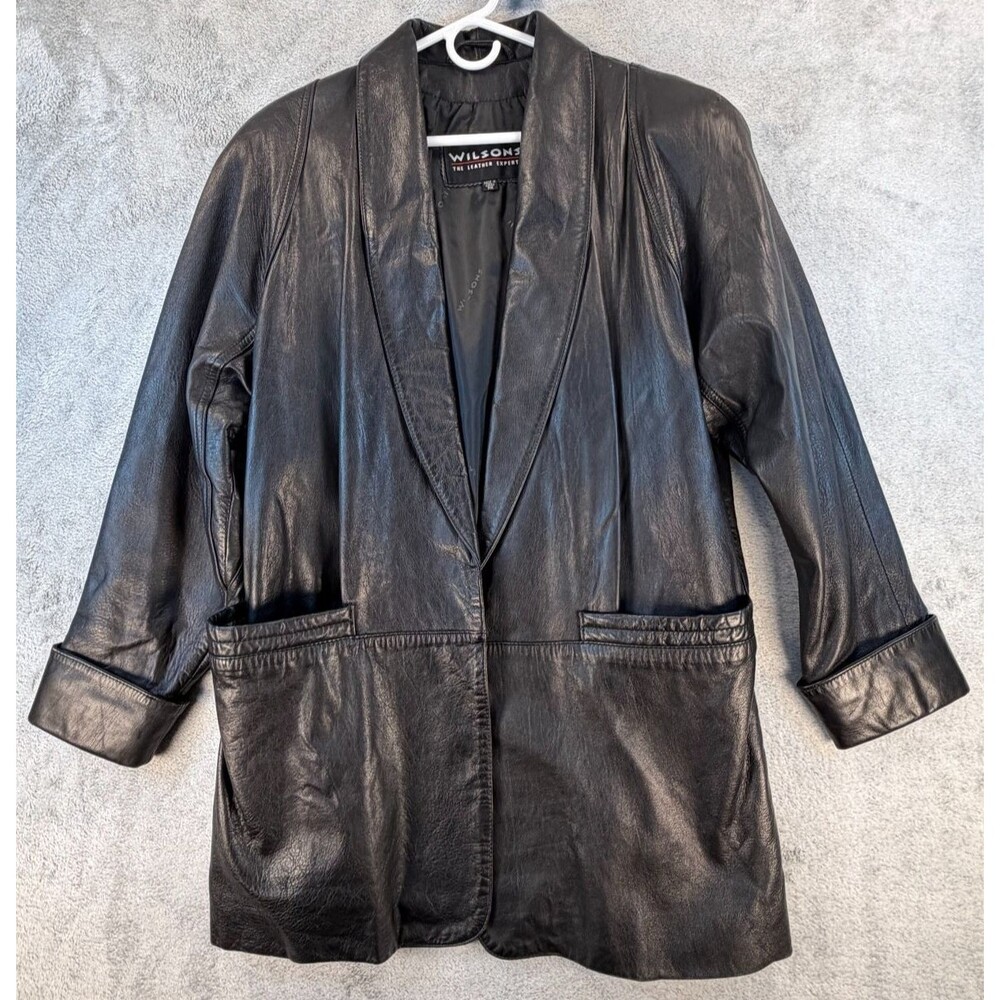 Wilsons Leather Blazer Coat Women’s Belted Longline Black Size PM